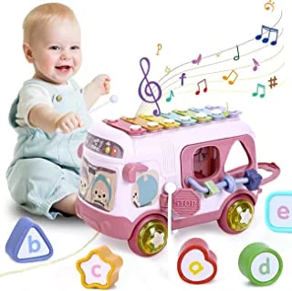 Mumoo Bear Baby Bus Musical Toy with Xylophone, Pink
