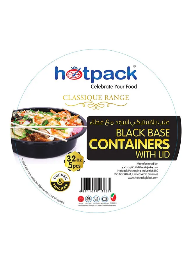 Hotpack 5-Piece Round Base Microwavable Container With Lid Black/Clear