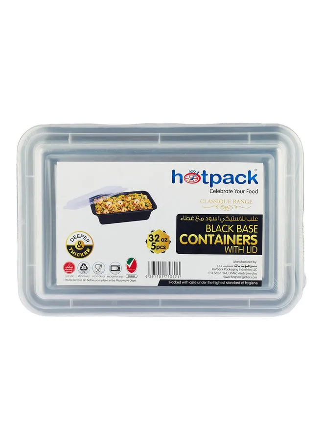 Hotpack 5-Piece Base Rectangular Container With Lids Black/Clear