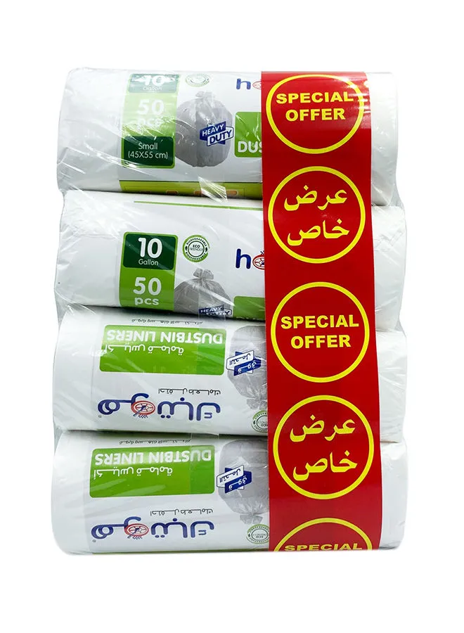 Hotpack Pack of 4 50-Piece Heavy Duty Dustbin Bags White 45x55cm 10 Gallon White 45x55cm