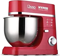 JANO 7L 1200W Electric Stand Mixer Hyper 6 Speeds Control with Pulse, S/S Bowl, 3 Types Of Tools Beater, Balloon Whisk, Dough Hook, Removable S/S bowl, Red JN1211 2 Years warranty