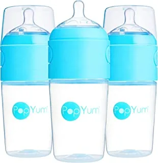 PopYum 9 oz Blue Anti-Colic Formula Making/Mixing/Dispenser Baby Bottles, 3-Pack (with #2)