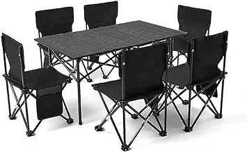 SKY-TOUCH للتخييم في الهواء الطلق طاولة قابلة للطي 1 قطعة + كرسي 2 قطعة ، طاولة قابلة للطي خفيفة الوزن وكرسي يسهل حملها ، مثالي للخارج ، والنزهات ، والطبخ ، والشاطئ ، والمشي لمسافات طويلة ، وصيد الأسماك （95 × 57 × 50 + 43 × 43 × 72 سم）
