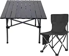 SKY-TOUCH Outdoor Camping Folding 1pcs Table+1pcs Chair,Lightweight Folding Table and Chair with Aluminum Table Top, Easy to Carry, Perfect for Outdoor, Picnic, Cooking, Beach, Hiking, Fishing