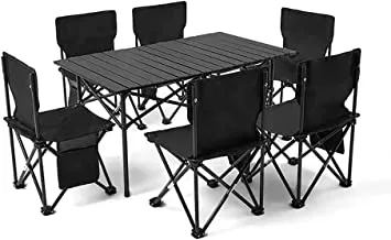 SKY-TOUCH التخييم في الهواء الطلق طاولة قابلة للطي 1 قطعة + 1 قطعة كرسي ، طاولة قابلة للطي خفيفة الوزن وكرسي يسهل حملها ، مثالية للخارج ، والنزهات ، والطبخ ، والشاطئ ، والمشي لمسافات طويلة ، وصيد الأسماك （95 × 57 × 50 + 43 × 43 × 72 سم）