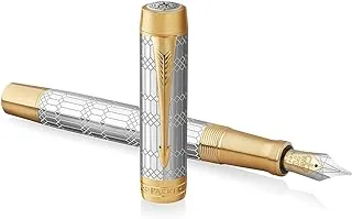 قلم حبر باركر Duofold Queen's Platinum Jubilee 2022 إصدار خاص ، فضي