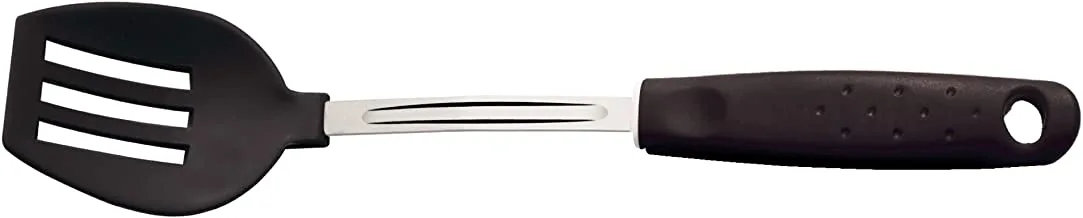 Tramontina Utilita Black Nylon Slotted Serving Spoon with Stainless Steel Shank and Black Polypropylene Handle