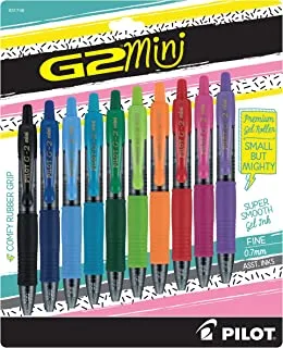 PILOT G2 Mini Premium Rolling Ball Gel Pens ، Fine Point ، أحبار ألوان متنوعة ، 10 عبوات (31746)