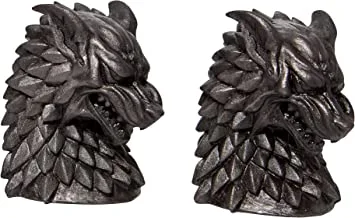 Department 56 Game of Thrones House Stark Direwolf Sigil Bookholders Bookends, 6.02 Inch, Black