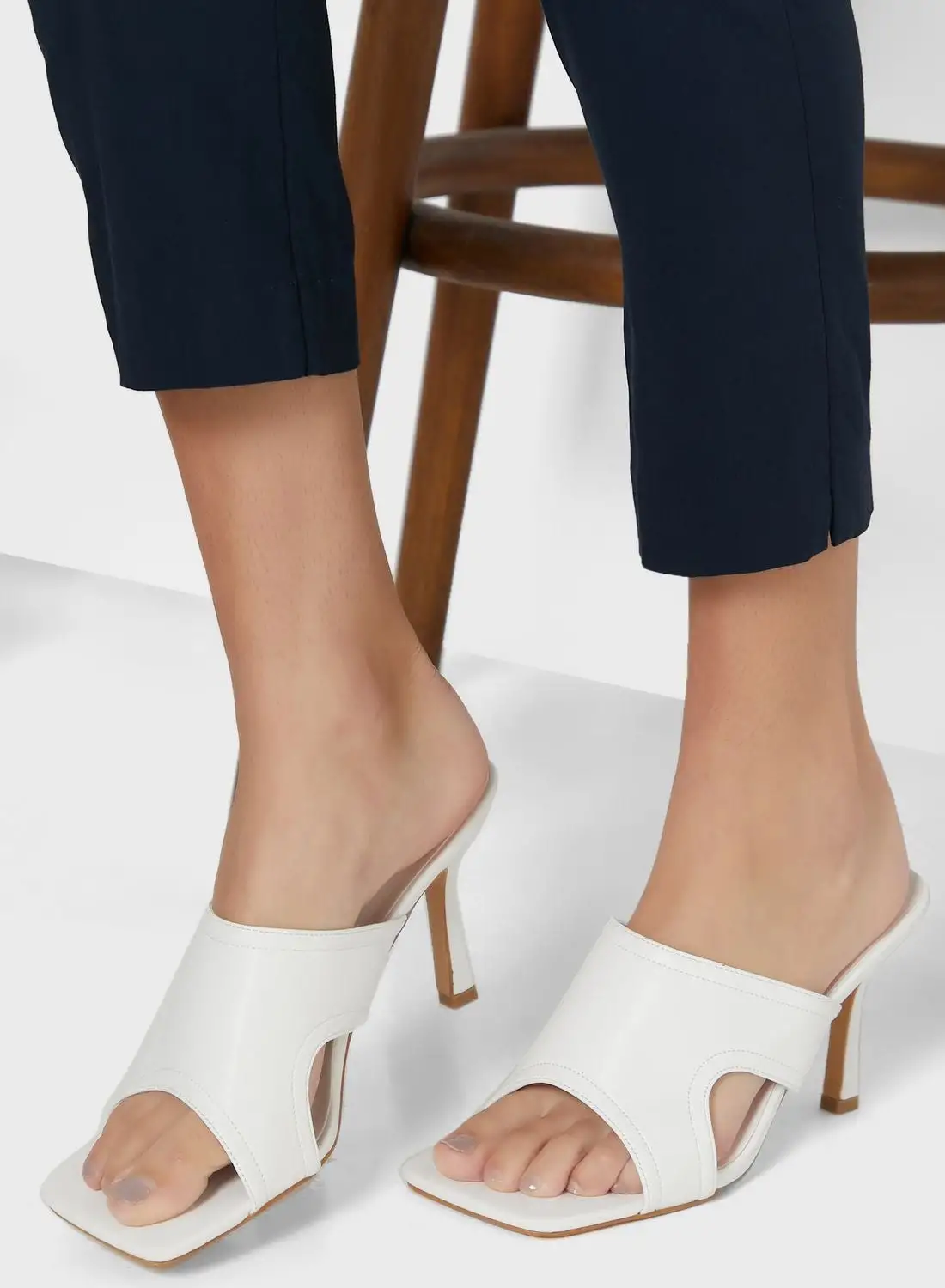 ELLA Cutout Detail Square Toe Mule Sandal
