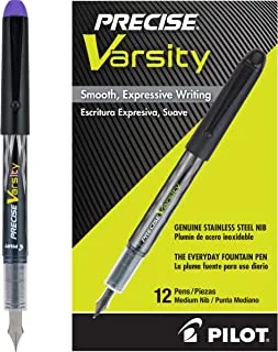PILOT Varsity Disposable Fountain Pens, Medium Point Stainless Steel Nib, Black Barrel, Purple Ink, 12 Count (90008)