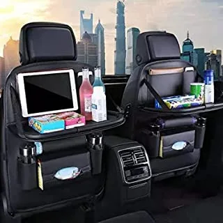 Leather Premium Car Seat Back Organizer Travel Accessories, Protector/Kick mats Back seat Protector and Cup Holder Holder, Universal Use Seat Covers