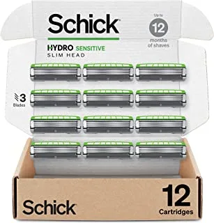 عبوات Schick Hydro Slim للبشرة الحساسة - عبوات Schick Razor للرجال ، عبوات إعادة تعبئة ماكينة الحلاقة للرجال ، 12 قطعة
