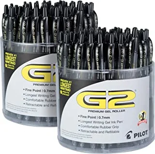 PILOT G2 Premium Refillable & Retractable Rolling Ball Gel Pens, Fine Point, Black Ink, Pack of 2 Tubs (144 Total) (56020)