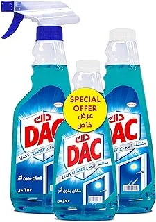Dac Glass Cleaner, For Spotless and Sparkling Surfaces, Blue/White (2 x 650ML + 400ML) - Pack of Three