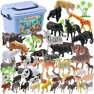 مجموعة شخصيات حيوانات صغيرة من Mumoobear - 44 قطعة من حيوانات حديقة الحيوانات البرية البلاستيكية في الغابة شخصيات ألعاب سفاري صغيرة للأطفال