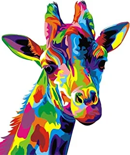 مجموعة رسومات زيتية ذاتية الصنع من Mumoobear للبالغين المبتدئين ، رسومات حيوانات ملونة على القماش مقاس 16 × 20 بوصة بدون إطار - زرافة ملونة