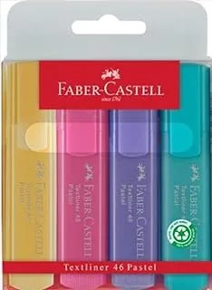 Faber-Castell Textliner 46 Super Fluorescent Highlighter 4-Pieces, Pastel Colors