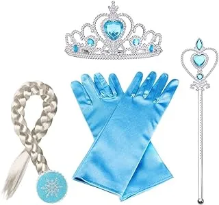 مجموعة إكسسوارات تلبيس الأميرة إلسا من مومو بير ، تتضمن تاج إلسا ، عصا وقفازات ، شعر مستعار ، فستان الأميرة للبنات ، أزرق ، كوس