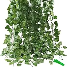 Mumoo Bear Artificial Ivy Leaf Plants Vine, 12 Strands 78.7 Feet Artificial Garlands Fake Foliage Flowers Hanging Vine For Home Kitchen Garden Office Wedding Party Wall Decor (Total Length 24 M)