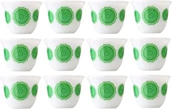 ALSAIF Gawa Cup Set Of 12PCs, White/Green Size: Medium, K65175/1GN/M