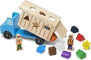 ميليسا آند دوج لعبة شاحنة قلابة خشبية مع 9 أشكال ملونة وشخصيتين للعب