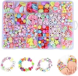 Mumoo Bear Beads Set for Jewelry Making Kids Adults Children Craft DIY Necklace Bracelets Letter Alphabet Colorful Acrylic Crafting Beads Kit Box with Accessories