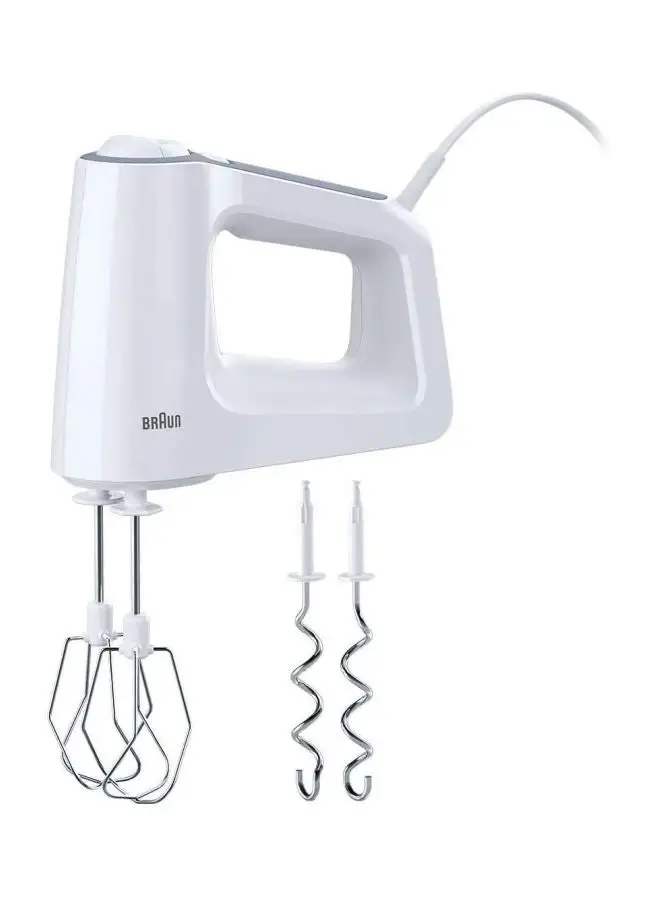 BRAUN Hand Mixer 5 Speeds Turbo, Smart Mix, 2 Stainless Steel Whisks, 2 Stainless Steel Hooks 500 W HM3100 White