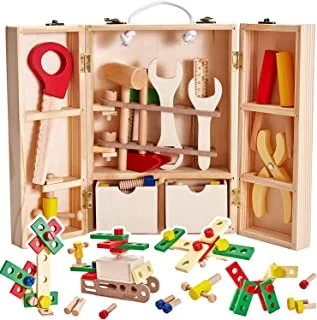 صندوق أدوات خشبي من Mumoo Bear ، حقيبة نتظاهر للعب الأدوار ، تجميع نجار ، تفكيك ألعاب البناء للأطفال