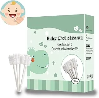 Mumoo Bear Baby Tongue Cleaner, Baby Toothbrush, Upgrade Gum Cleaner with Paper Handle for Babies Soft Gauze Toohthbrush Newborn Oral Cleaning Stick Dental Care for 0-36 Month Baby [60-Pack]