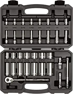 TEKTON 3/8 Inch Drive 6-Point Socket and Ratchet Set, 34-Piece (1/4-1 in.) | SKT15101