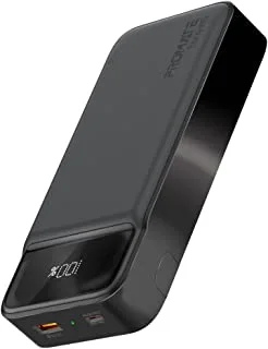 Promate Power Bank, Universal 20000mAh Ultra-Slim Portable Charger with 20W USB-C Power Delivery Port, QC 3.0 18W Port, Built-In Kickstand, LCD Screen and Over-Heating Protection, Torq-20 Black