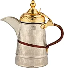 Al Saif Brass Milk Jug with Tin Plating Cover and Handle, 1.8 Liter Capacity, Copper/Gold