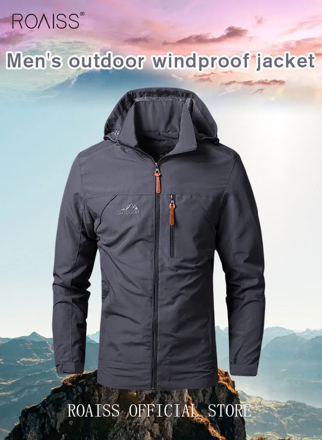 roaiss Men'S Casual Loose Windproof Jacket Solid Sports Hoodie Lightweight Outdoor Hiking Zipper Jacket