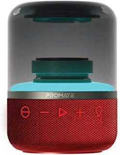 Promate Bluetooth Speaker, Premium 8W True Wireless Portable LED Speaker with 360-Degree HD Sound, Light Show, Long Playtime, 3.5mm Audio Jack, USB Port and TF Card Slot for iPhone 13, Glitz Red