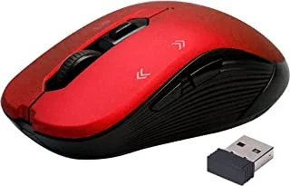 Promate 1600DPI Wireless Mouse,Ergonomic Symmetric 2.4Ghz Cordless Optical Mouse with Nano Receiver,Long Battery Life,Adjustable DPI and 6 Functional Buttons for Mac OS,Windows,Slider-RED