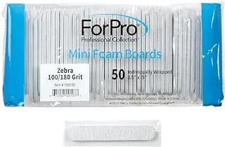 ForPro Mini Foam Board, Zebra, 100/180 Grit, Double-Sided Manicure Nail File, Individually-Wrapped, 3.5” L x .5” W, 50-Count