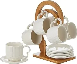 Shallow porcelain tea cup & saucer with bamboo stand 200ml