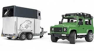 Bruder Land Rover Defender with Horse Trailer and One Horse, Green/White, 2592