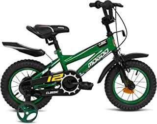 Mogoo Classic Kids Road Bike For 2-4 Years Old Girls & Boys, Adjustable Seat, Handbrake, Mudguards, Reflectors, Chainguard, 12 Inch Bicycle With Training Wheels, Green Color, Gift For Kids