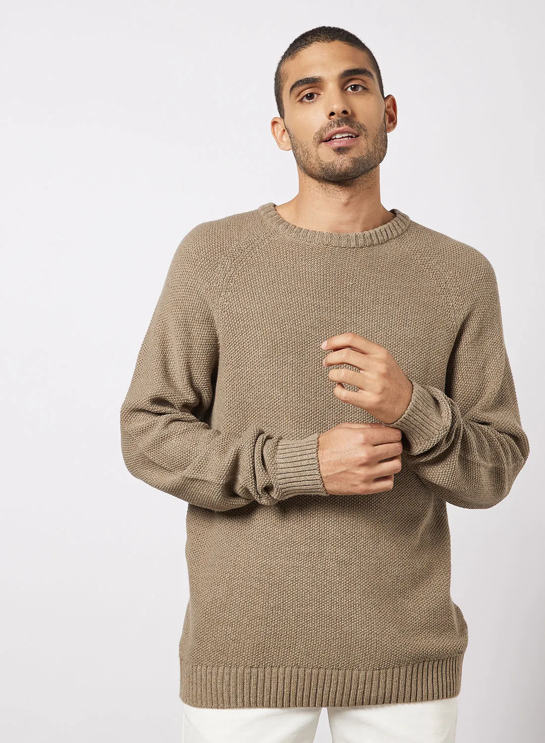 Only & Sons Ribbed Crew Sweater Brown