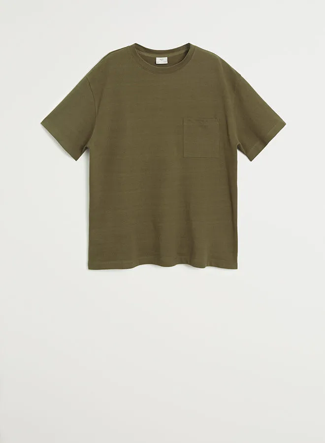 MANGO Lago Solid Short Sleeve T-Shirt Khaki