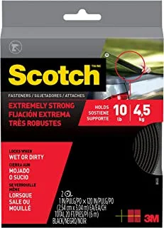 Scotch Mount Extreme Fasteners | 1 in x 120 in (2.54cm x 3.04m | Holds 4.5 kg whole roll | Black color | Higher Adhesion | Multi-Surface| Easy to use | No Tools | 1 set of strips (2 rolls)/pack