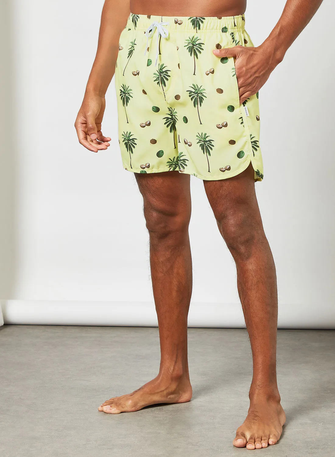 DEDICATED Tropical Print Swim Shorts Yellow