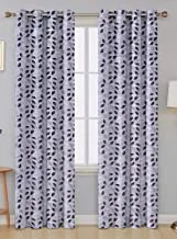 Home Town Leaf Printed Jaquard/Polyester Black Out Light Grey/Black Curtain,135X240cm
