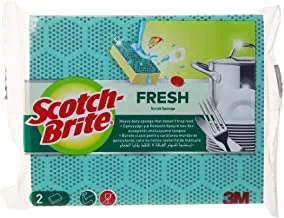 Scotch-Brite Fresh Heavy Duty Flat Laminate Scrub Dot Sponge, 2 units/pack |Kitchen sponge | Dish sponge | Scrub | General Purpose Cleaning | Food Safe | Kitchen, Garage, Outdoor | Rinses Clean