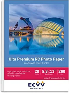 ECVV A4 RC High Gloss Photo Paper for Printer Photograph Print Paper 210 * 297mm White Glossy(20 sheets)