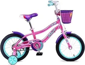 Mogoo Athena Kids Road Bike With Basket for 2-5 Years Old Girls, Adjustable Seat, Handbrake, Mudguards, Reflectors, 14 Inch Bicycle with Training Wheels, Pink Color, Gift for Kids