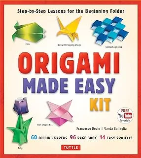 مجموعة صنع اوريغامي سهلة: دروس خطوة بخطوة لمجلد البداية: مجموعة مع كتاب اوريغامي ، 14 مشروعًا ، 60 ورقة اوريغامي ، وفيديو تعليمي