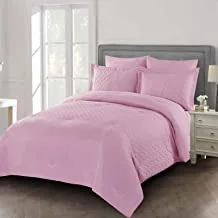 DONETELLA Bedding Comforter Set, All Season Solid Comforter Set, With Soft Bedding Cover And Matching Fitted Sheet, Pillow Sham and Pillow Case (PINK, KING) (طقم لحاف سرير)